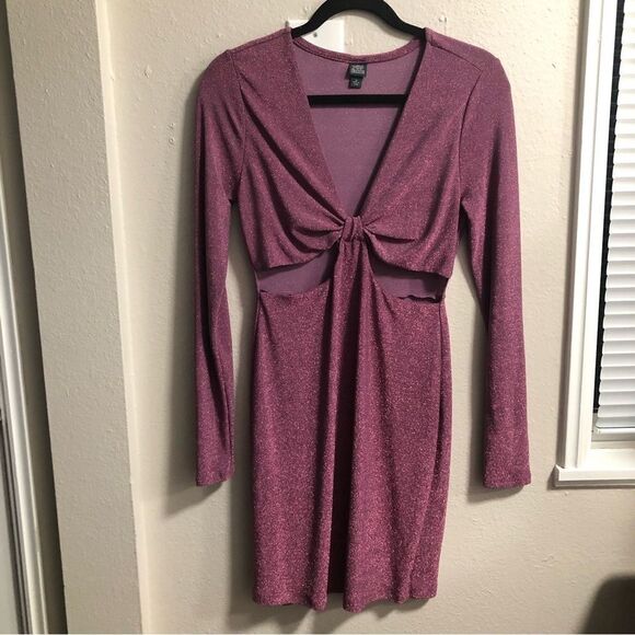 Wild Fable NWOT Pink Shimmer Bodycon Cut Out Lurex Dress MEDIUM - Picture 2 of 5